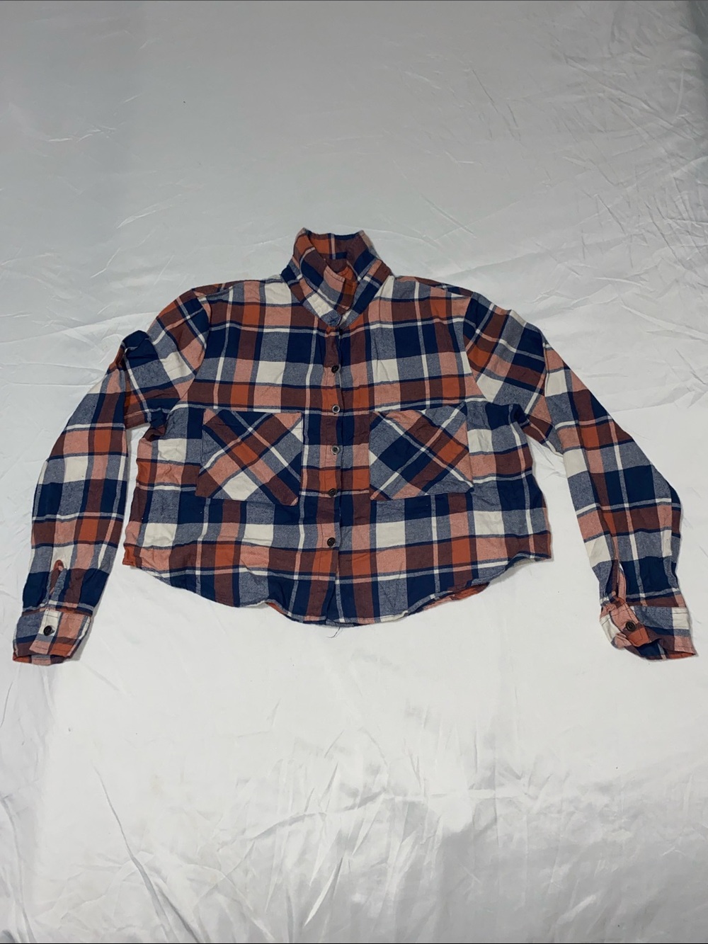 La Hearts Men's Plaid Button-Down Shirt in Navy, Rust, and Cream